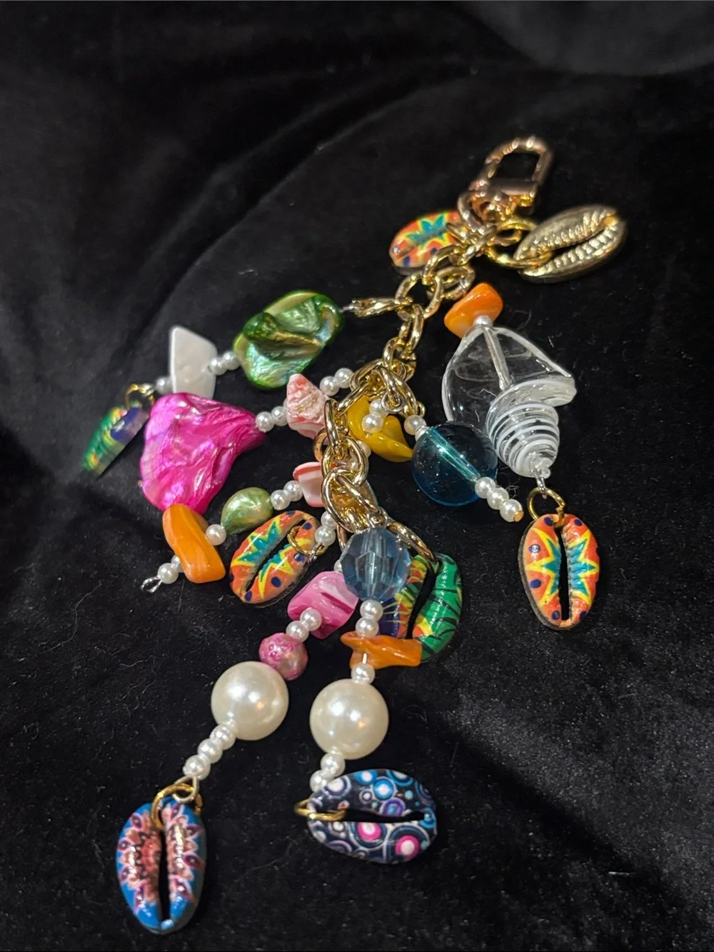 KB keychain seashell multicolor nautical coastal beach vacation ocean pearls